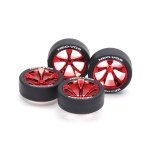 画像: ＊プレミア価格 タミヤ 95592 スーパーハードローハイトタイヤ＆レッドメッキ5本スポークホイール (ネオVQS)